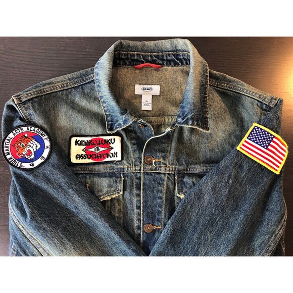 Mid 2000's Custom Patched Mens XL Denim Jacket 100% Cotton Kenkojuku, USA Flag - Picture 3 of 12